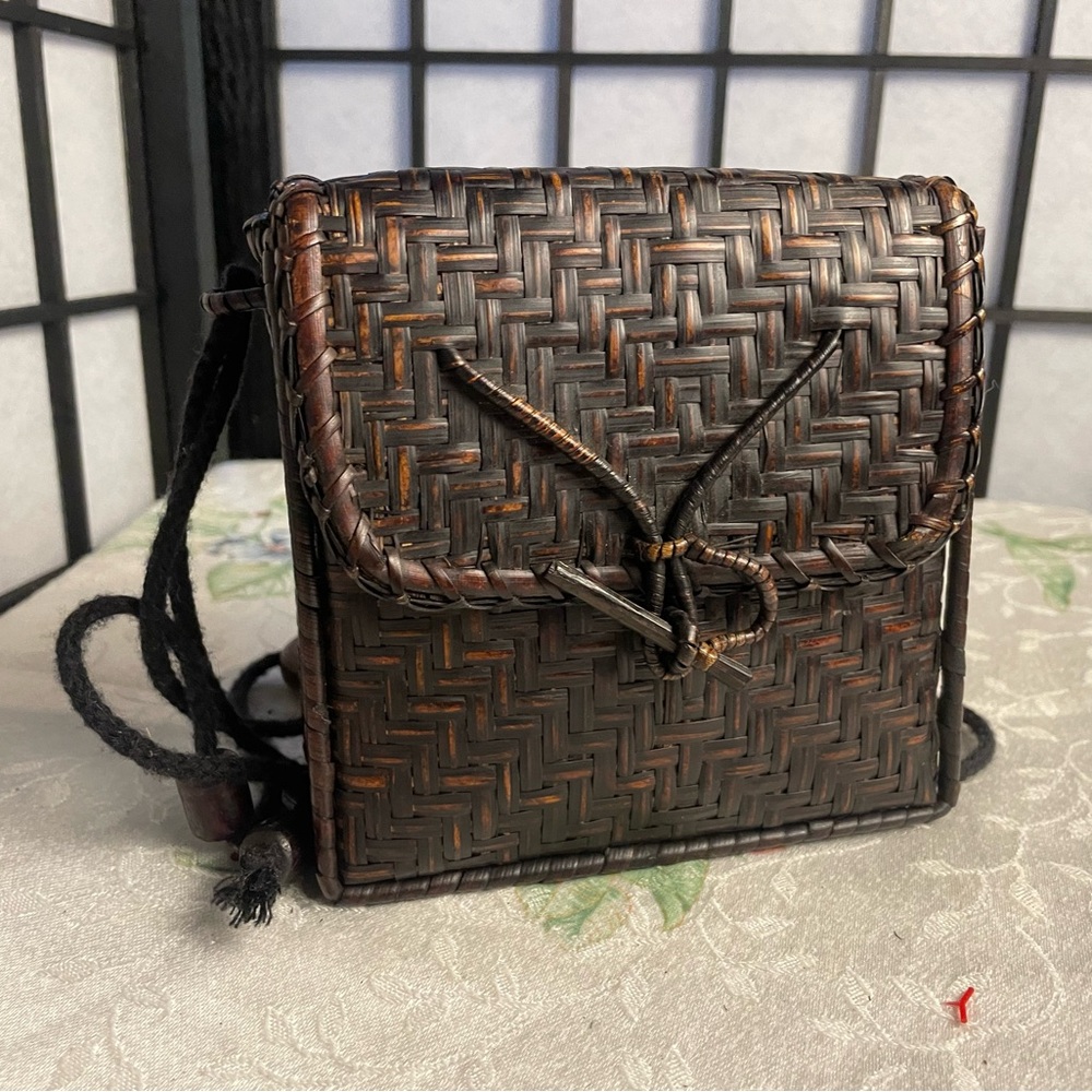 Made In Thailand Brown Woven Handbag beads On Strap